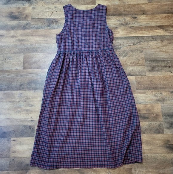 Vintage Susan Bristol Red and Blue Plaid Buttondown Midi Dress Size 12 - Picture 6 of 9